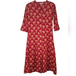 UTSA tunic dress, button down, pockets, red/orange, boho, XS